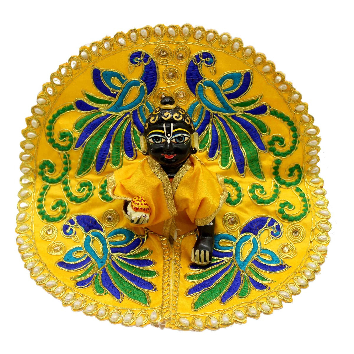 Peacock Feather Printed Yellow Dress For Thakur JI