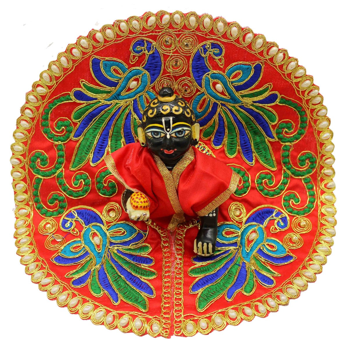 Peacock Feather Printed Red Dress For Thakur JI