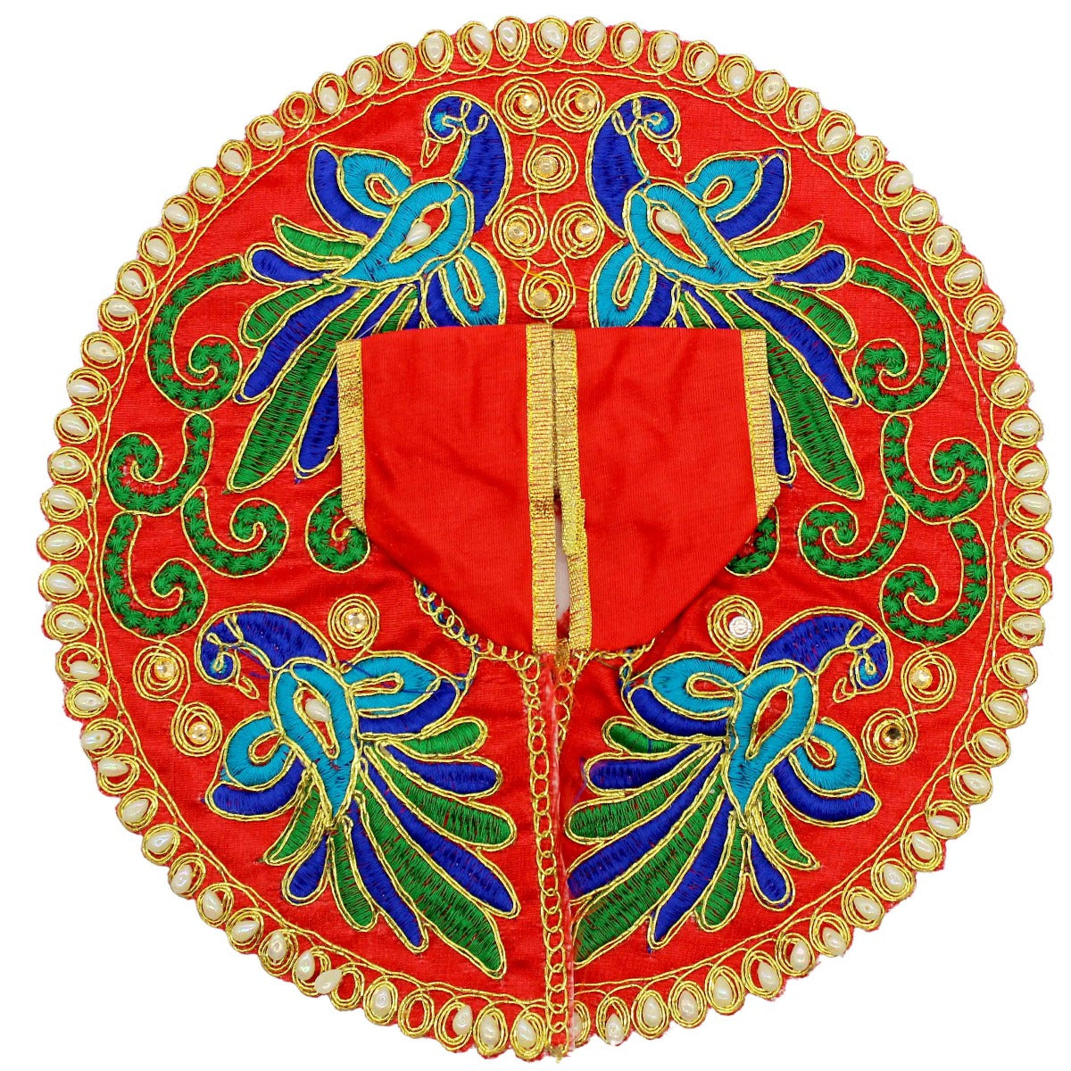 Peacock Feather Printed Red Dress For Thakur JI