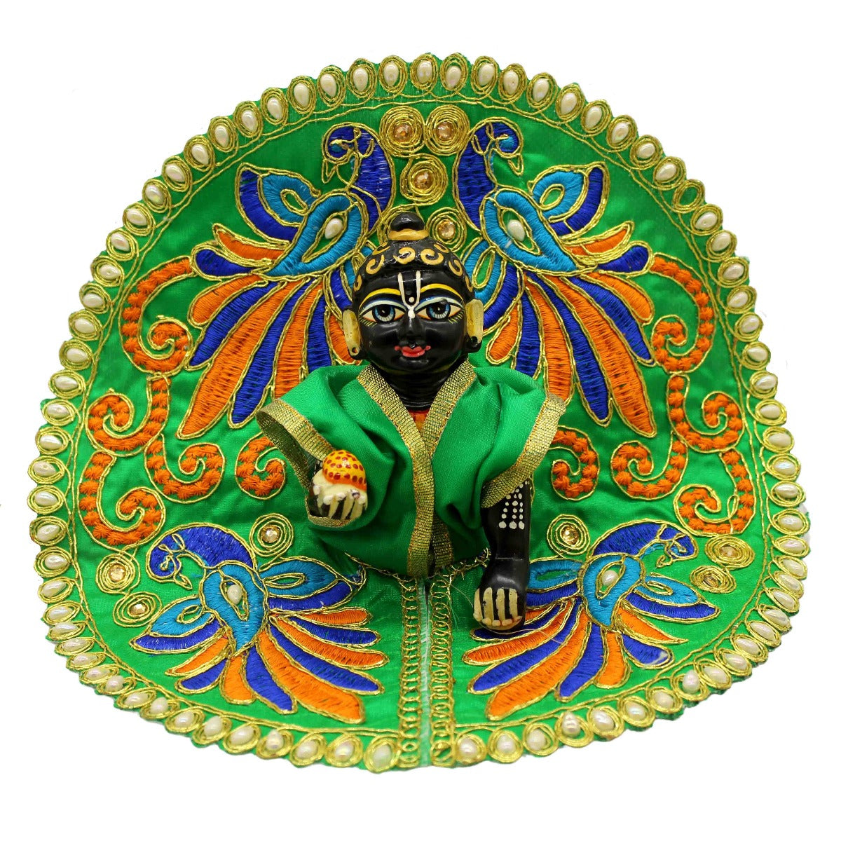 Peacock Feather Printed Greeen Dress For Thakur JI