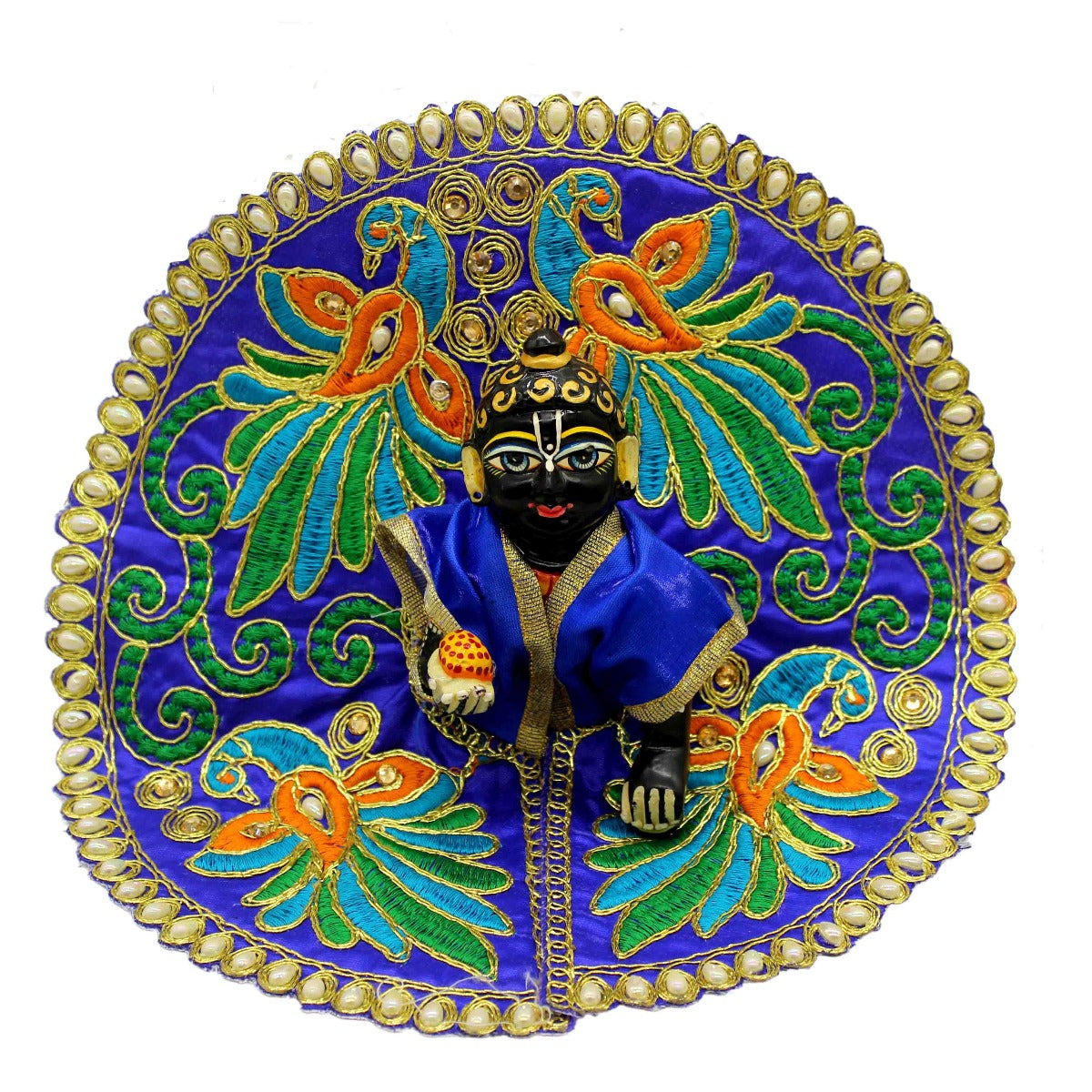 Peacock Feather Printed Blue Dress For Thakur JI