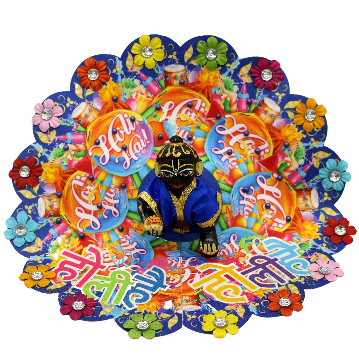 Holi Special Stone Printed Blue Dress For Laddu Gopal