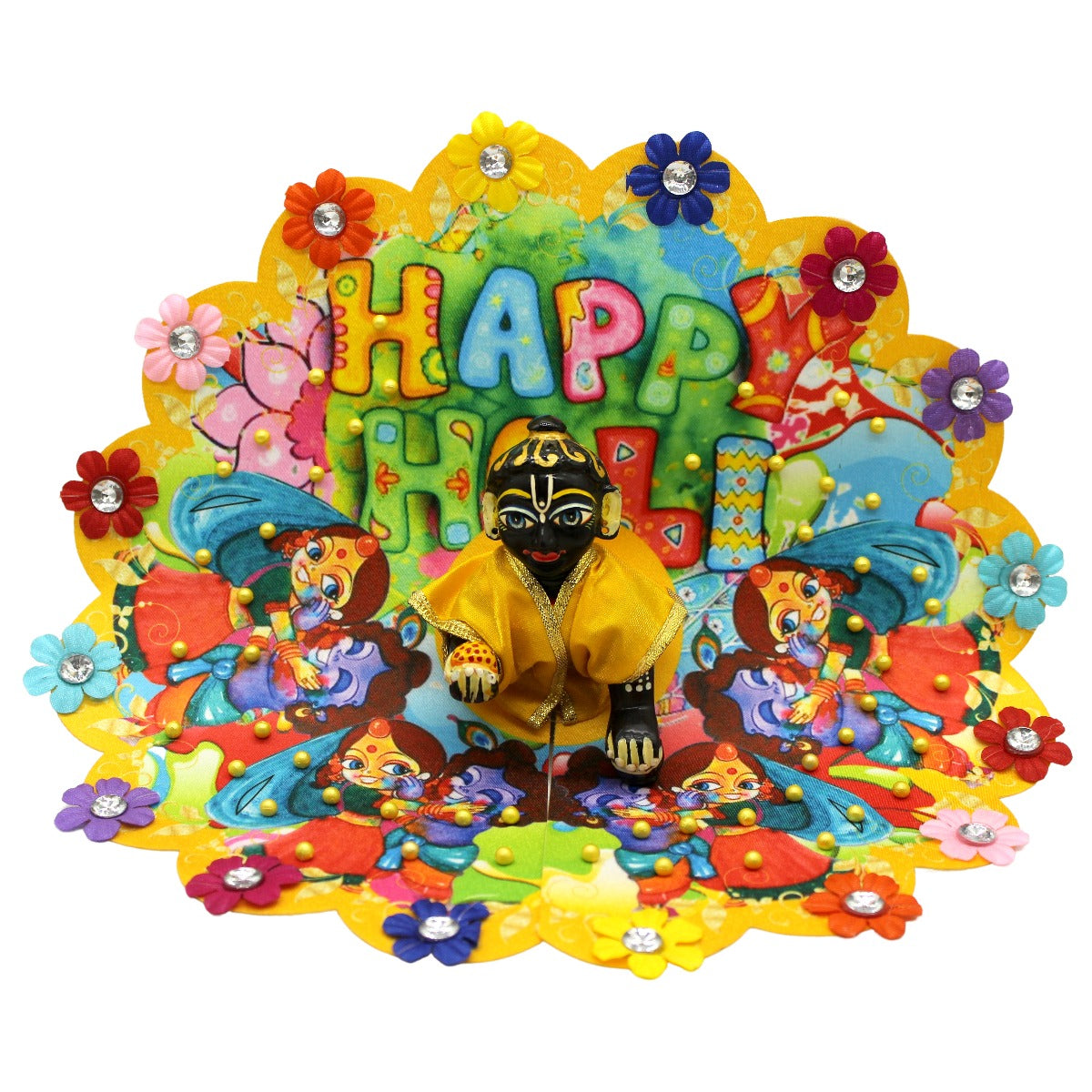 Happy Holi Printed Yellow Dress For Laddu Gopal