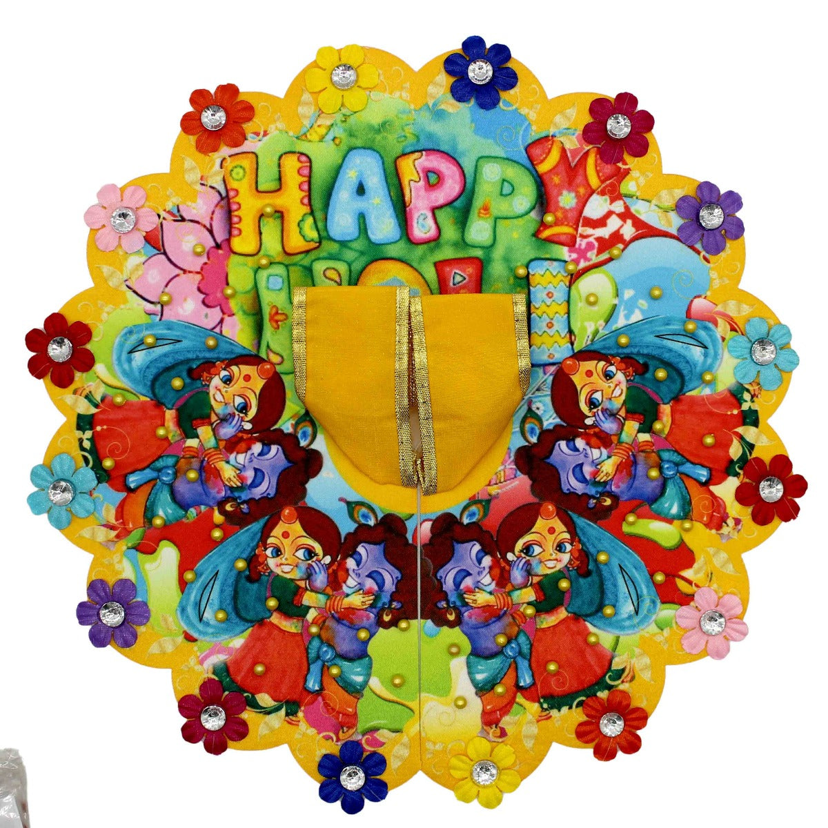 Happy Holi Printed Yellow Dress For Laddu Gopal
