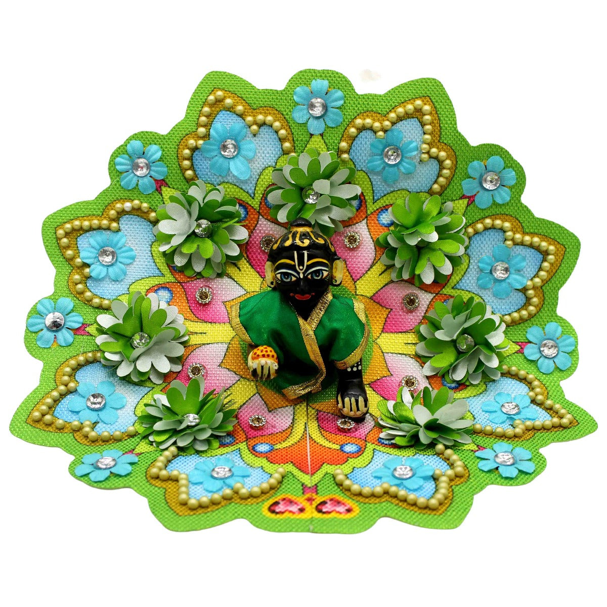 Beautiful Flower Printed Green Dress For Laddu Gopal