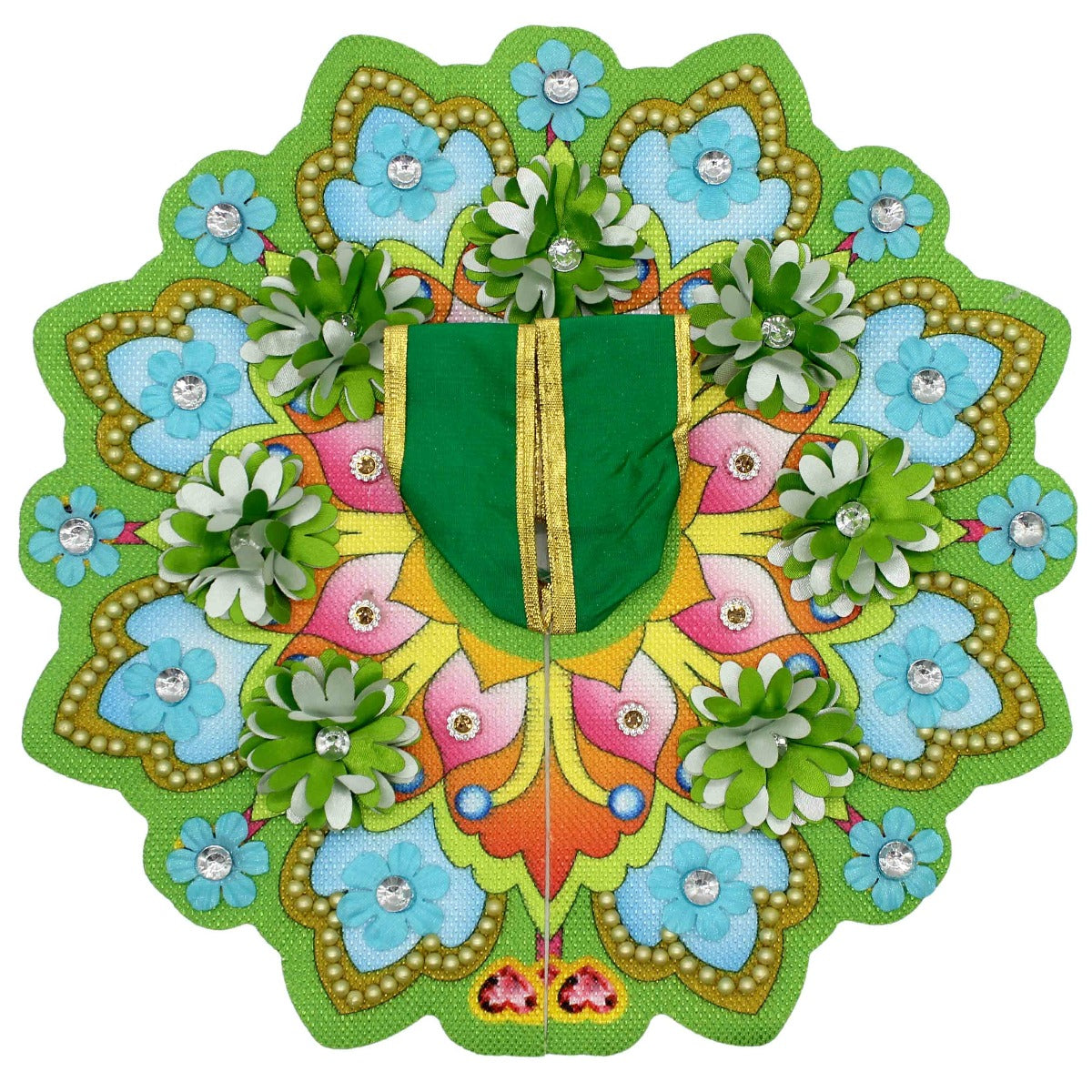 Beautiful Flower Printed Green Dress For Laddu Gopal