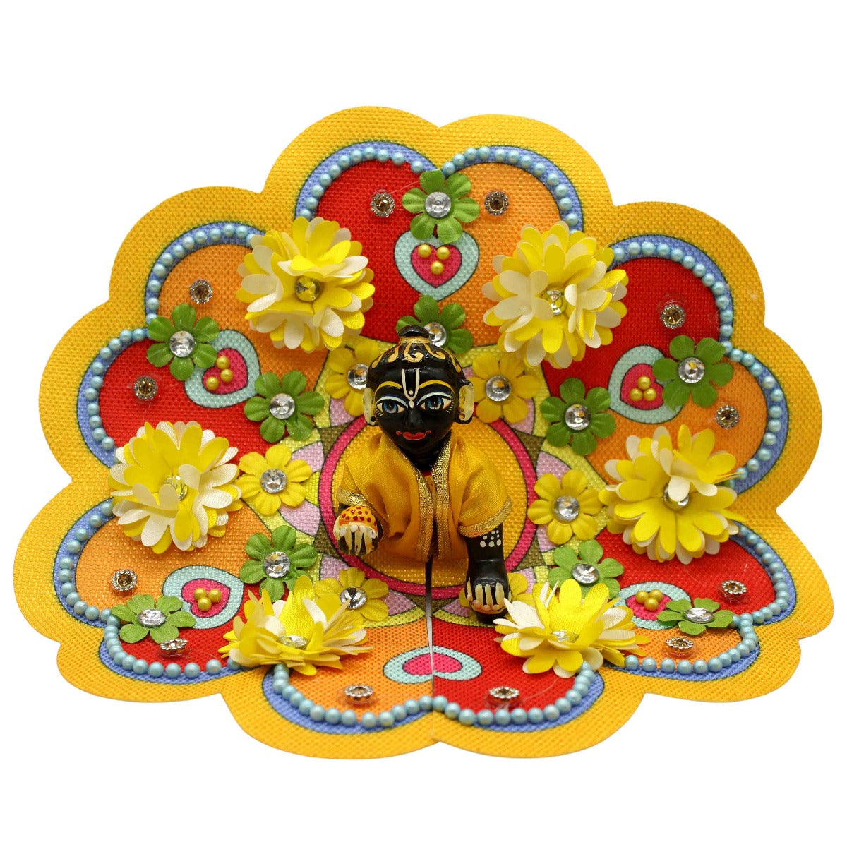 Beautiful Moti & Flower Printed Yellow Dress For Laddu Gopal