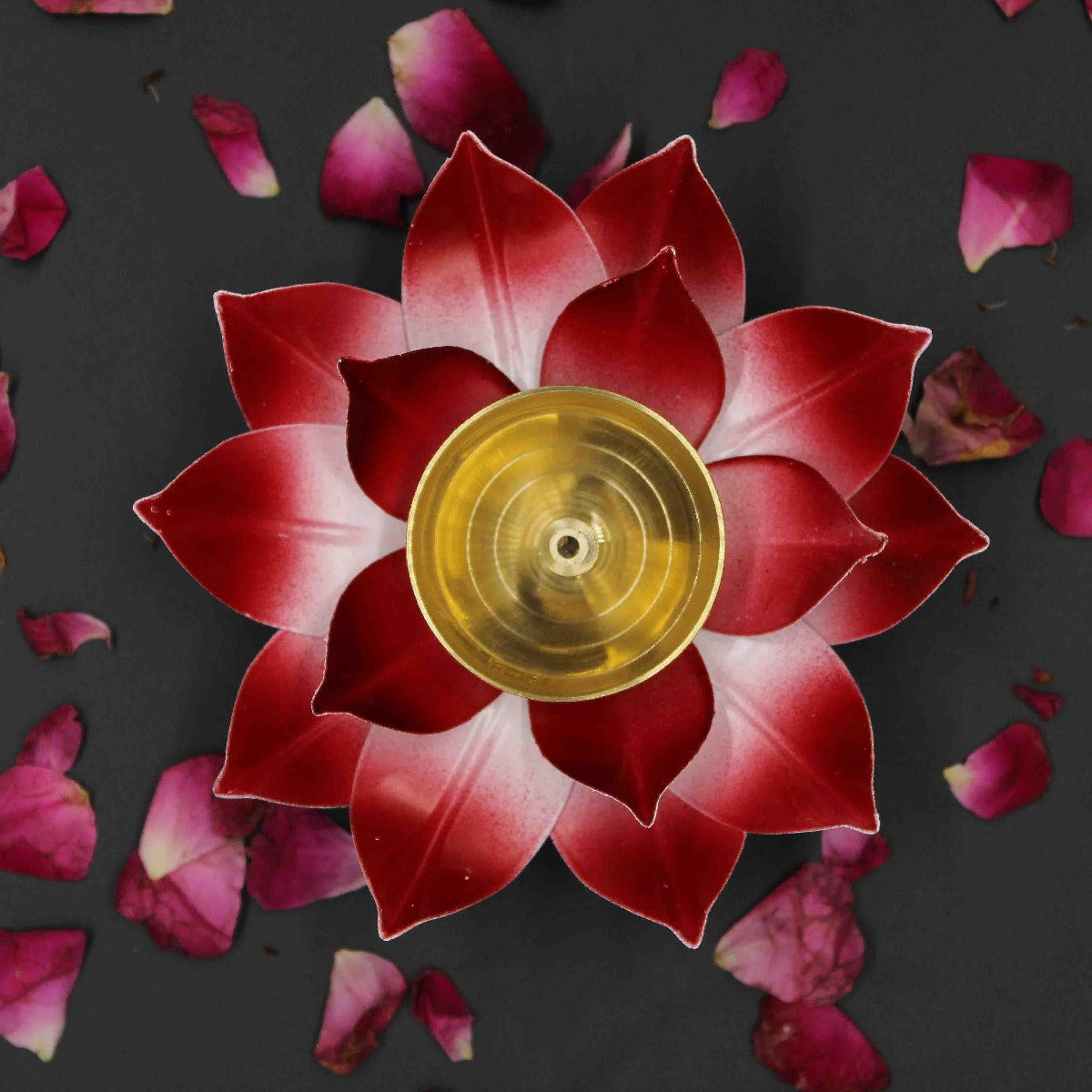 Red Lotus Shape Diya For Home/Temple/Pooja Decoration