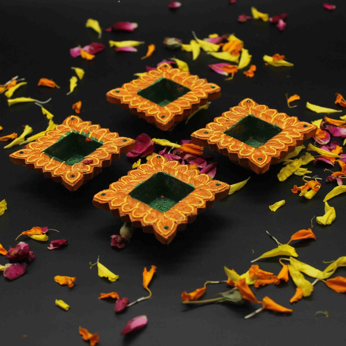 Beautiful Yellow Diya For Home/Temple/Pooja Decoration (Set of 4)