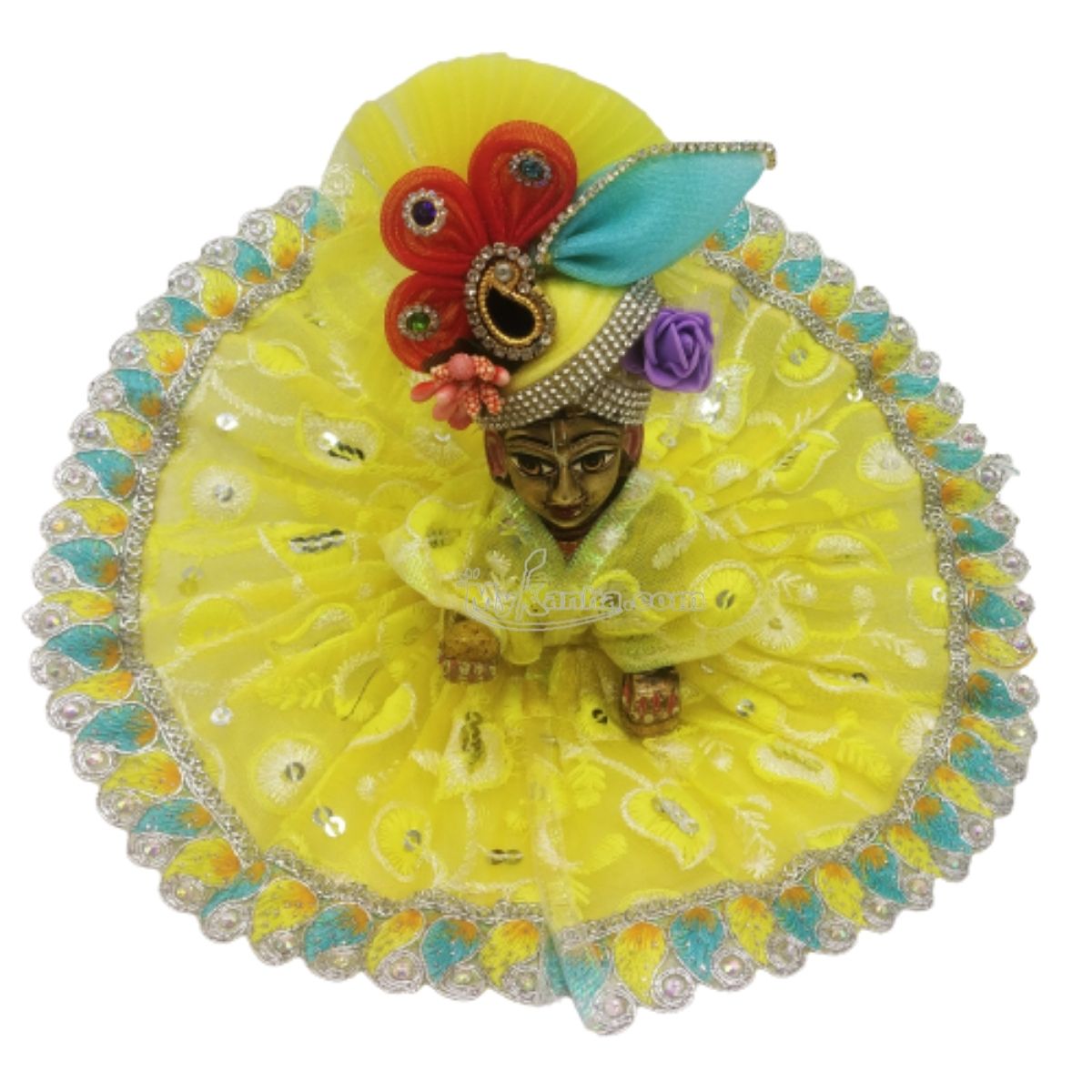 Embroidery Dress For Kanha Ji-Yellow-3