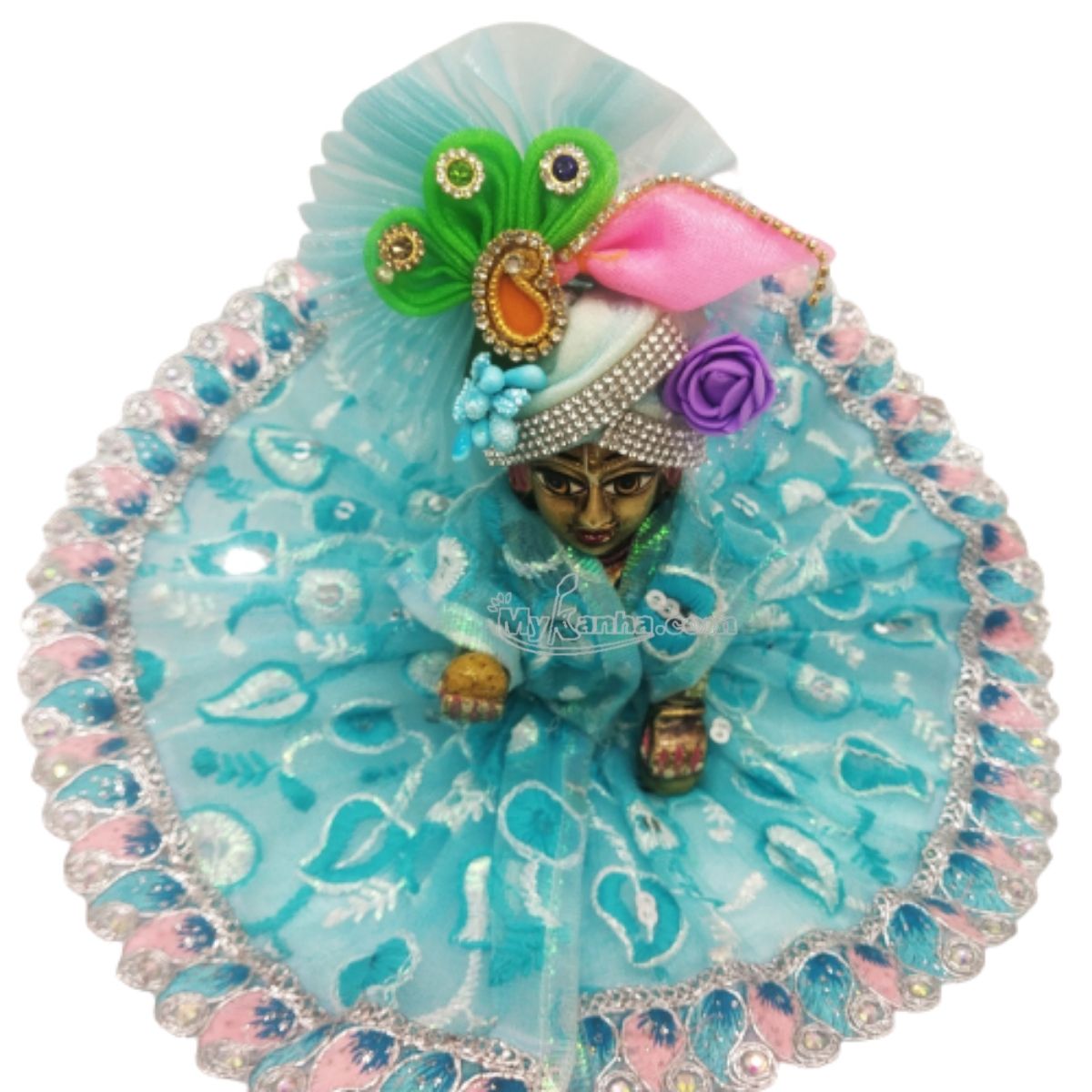 Embroidery Dress For Kanha Ji-Blue-2