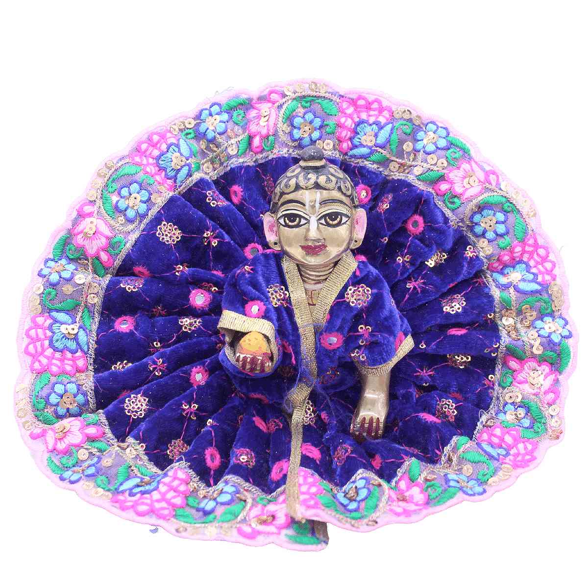 Flower border decorated velvet dress for kanha ji (Blue)