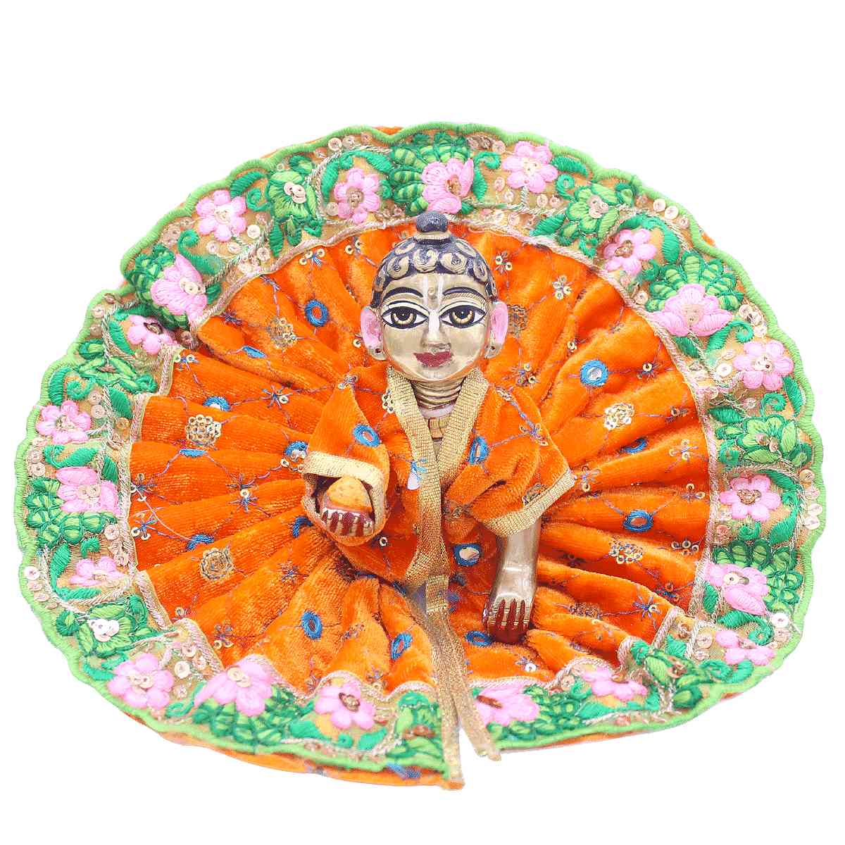 Flower border decorated velvet dress for kanha ji (Orange)