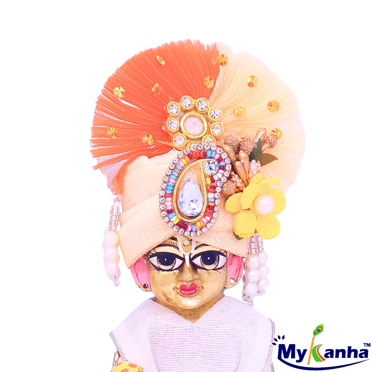 Flower decorated Orange Pagdi for kanha Ji