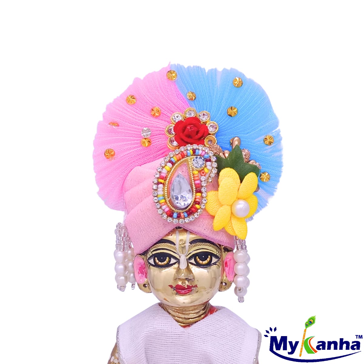 Flower decorated Pink Pagdi for Kanha Ji