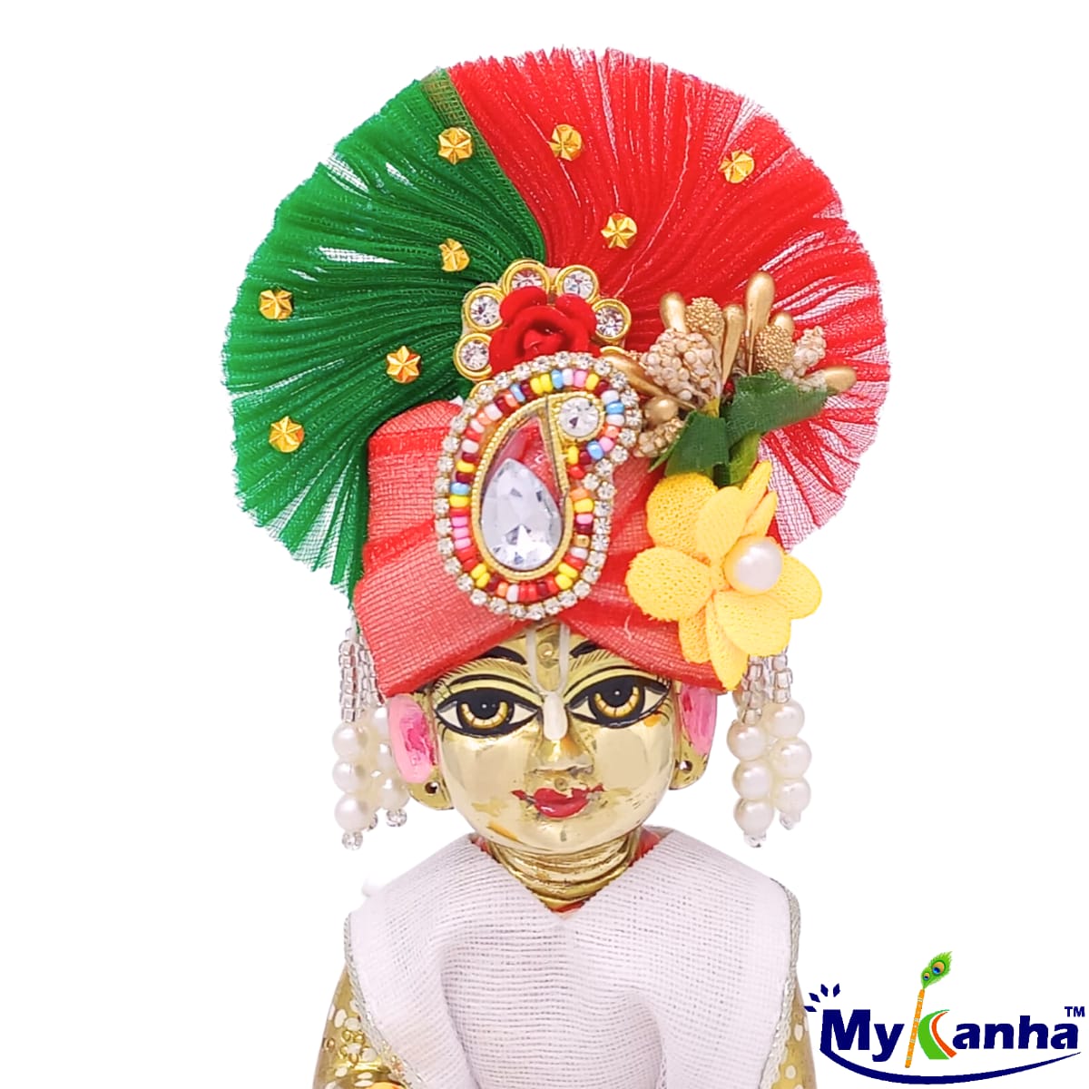 Flower decorated Green Pagdi for kanha Ji