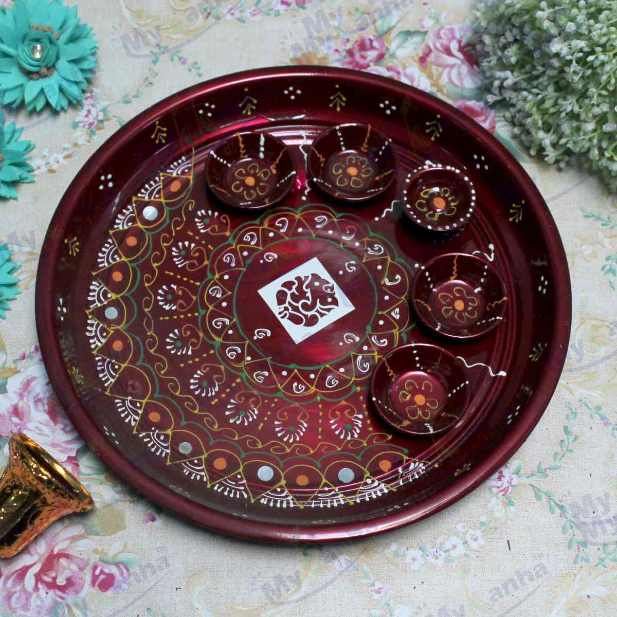 Ganesha decorated painted Pooja Thali