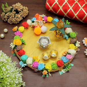 Flower Decorated Handmade Pooja Thali with Ganesha for Shagun events