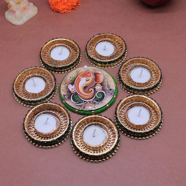 Ganesh Style T-Light candle holder with Rangoli design
