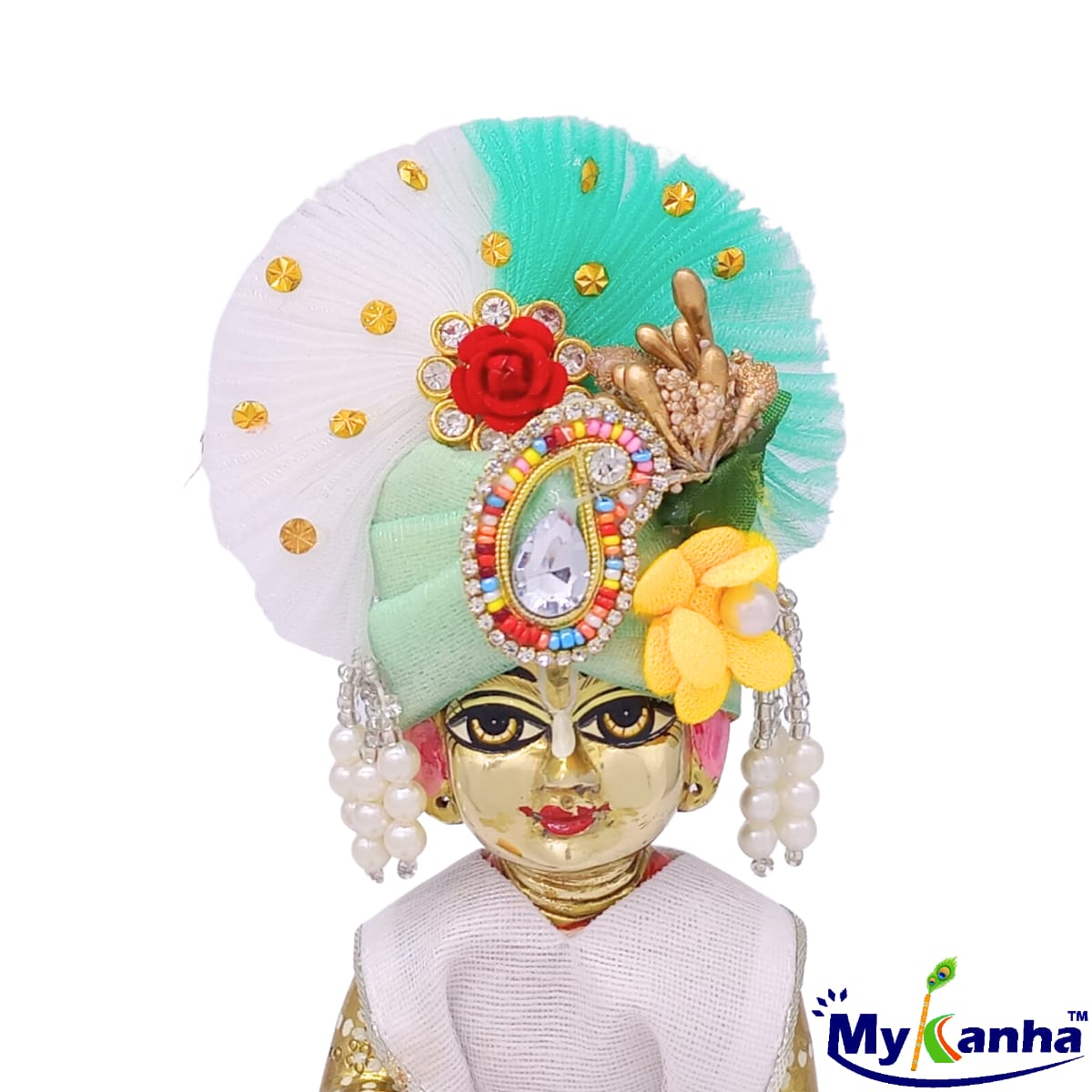 Flower decorated Green Pagdi for kanha Ji