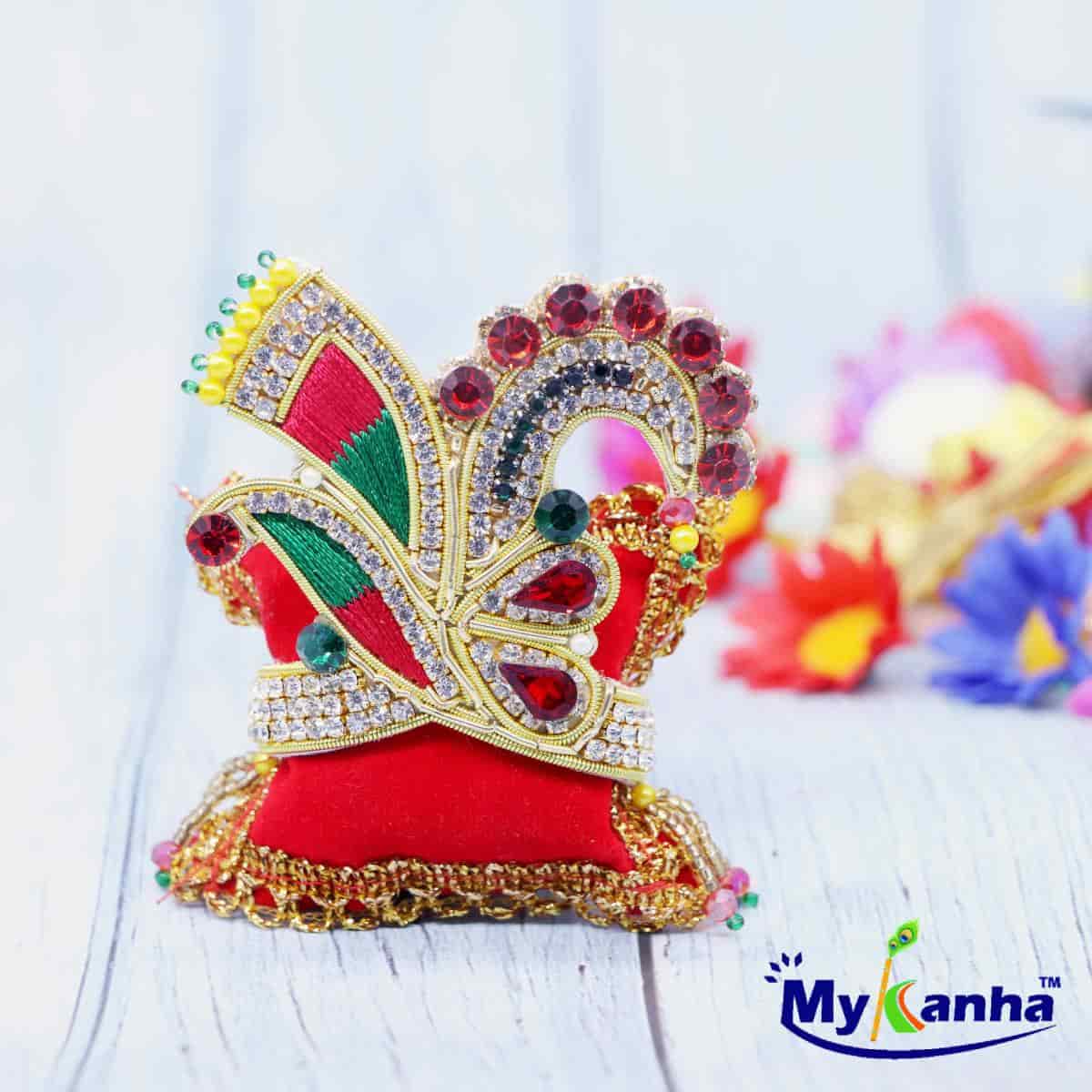 Heavy Stone Decorated Zari Mukut for Idols