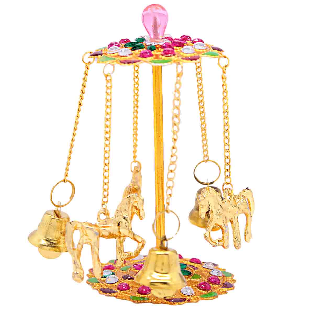 Rotating Jhula With Bell And Horse Toy for Decoration