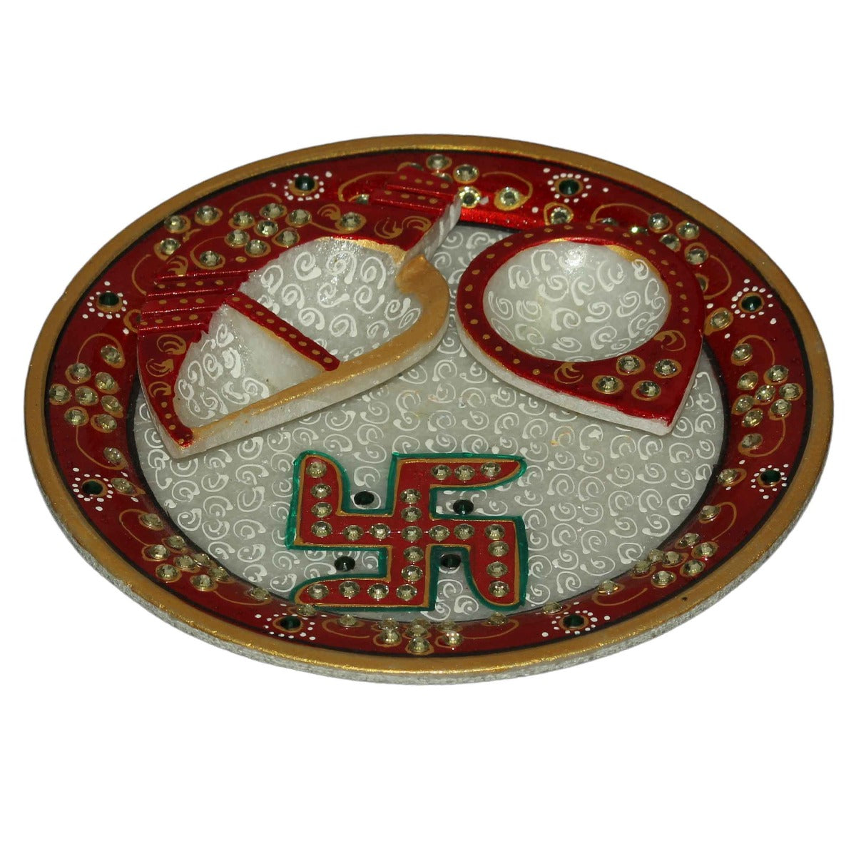 Marble Puja Thali For Home Decor (Diameter - 6 inch)