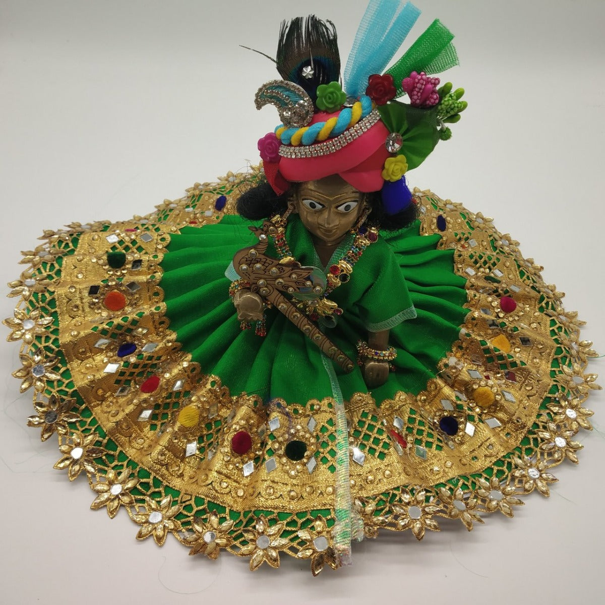 Kanha ji- Cotton Dress With Heavy Golden Lace And Stone-Red-6