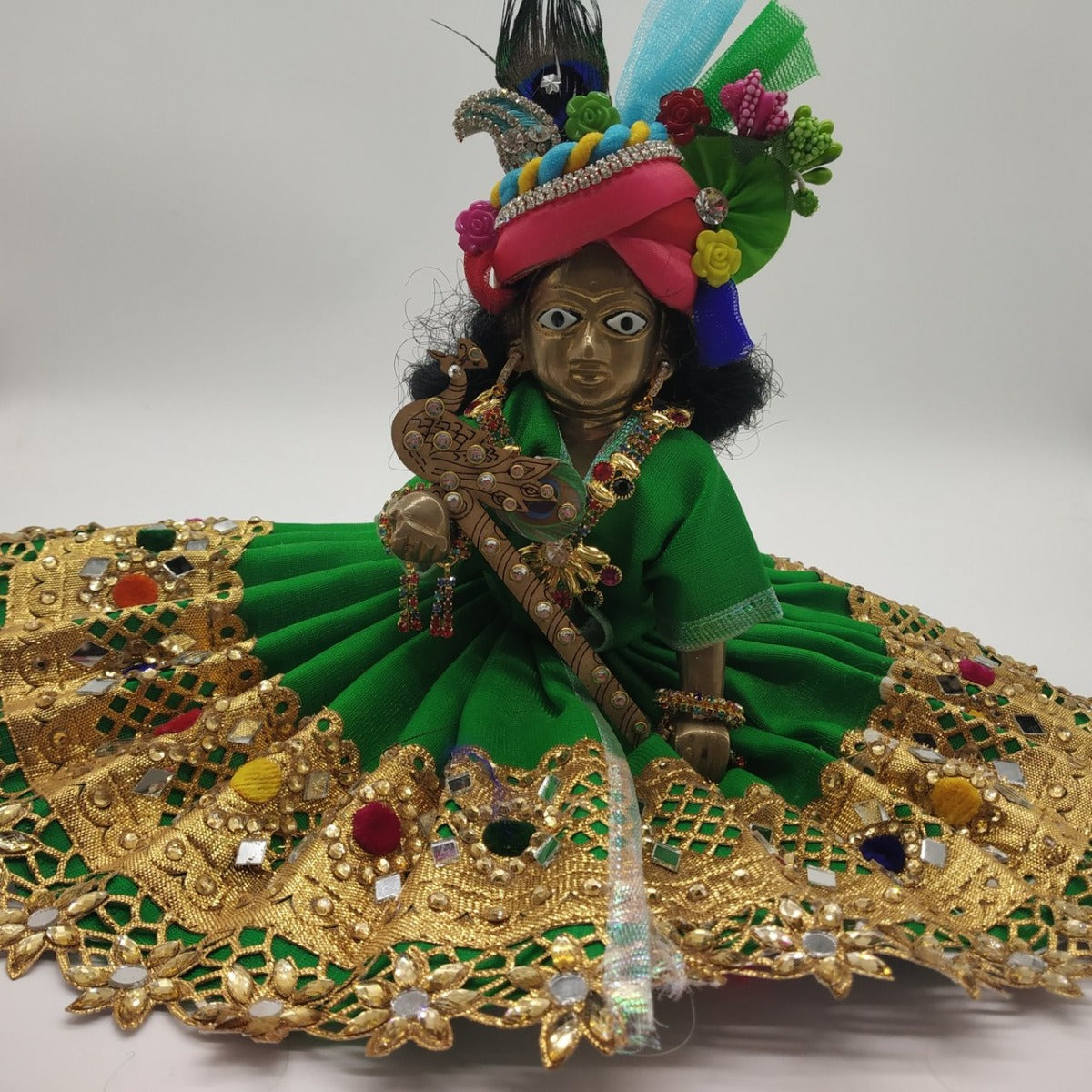 Kanha ji- Cotton Dress With Heavy Golden Lace And Stone-Orange-6