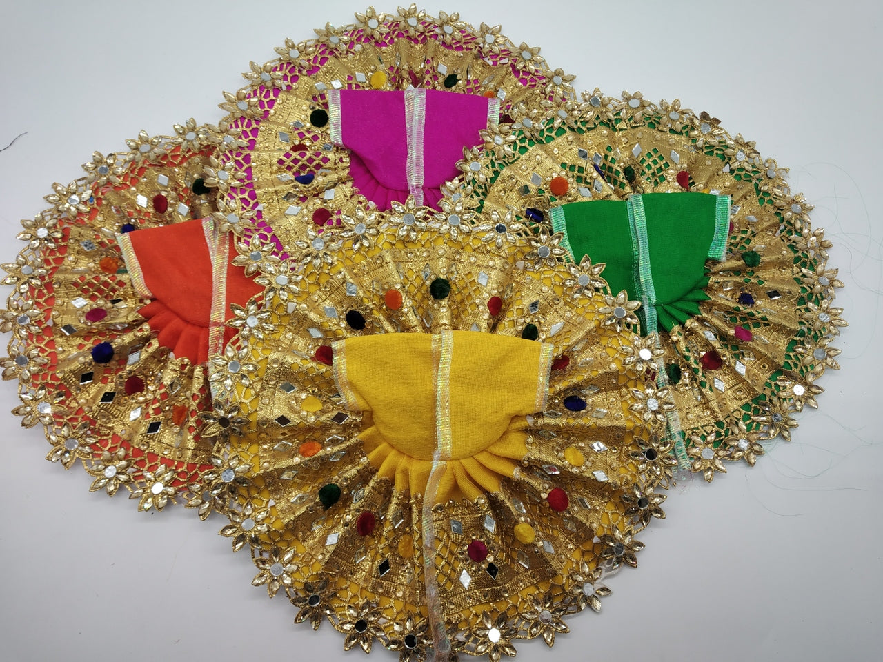 Kanha ji- Cotton Dress With Heavy Golden Lace And Stone-Blue-4