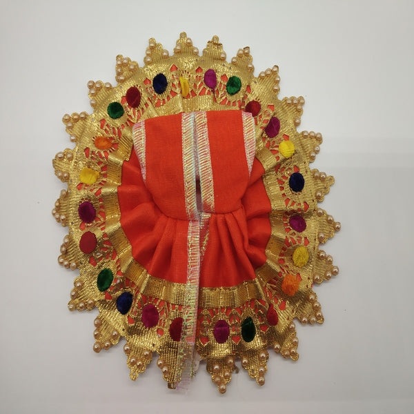 Kanha ji- Cotton Dress With Heavy Golden Lace And Stone-Orange-2