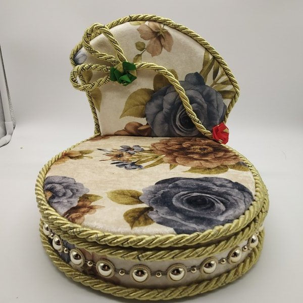 Designer Singhasan With Printed Velvet & Storage Box-Medium