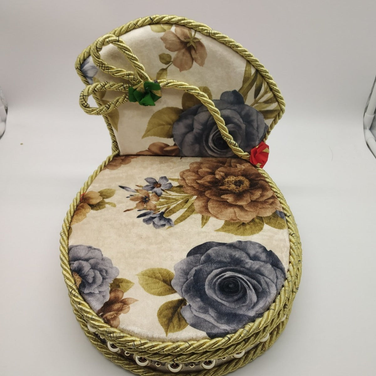 Designer Singhasan With Printed Velvet & Storage Box-Medium