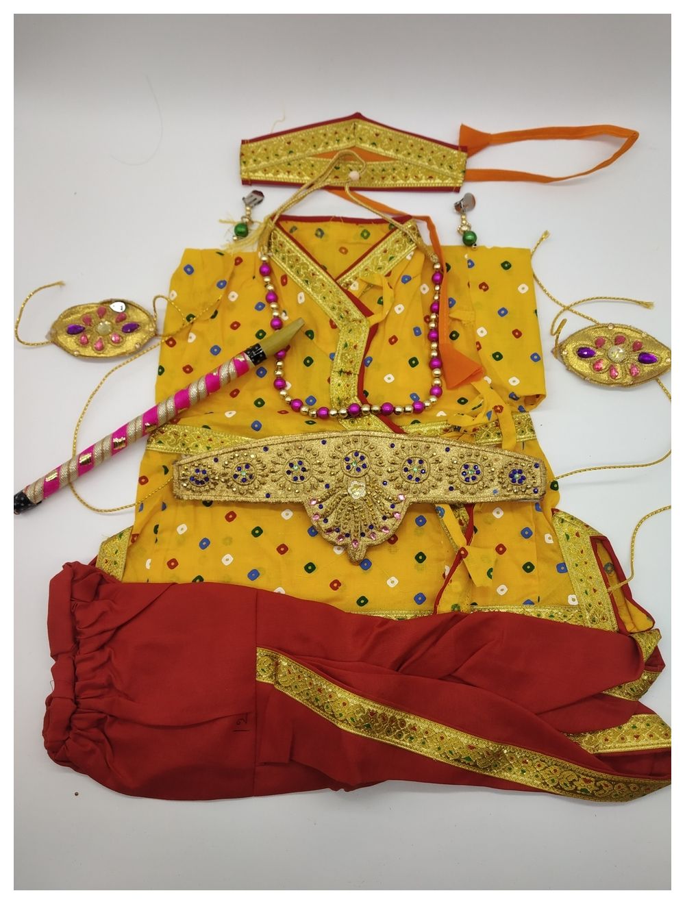 Janmashtami Dress With Accessories For Kids-2 Year-Yellow