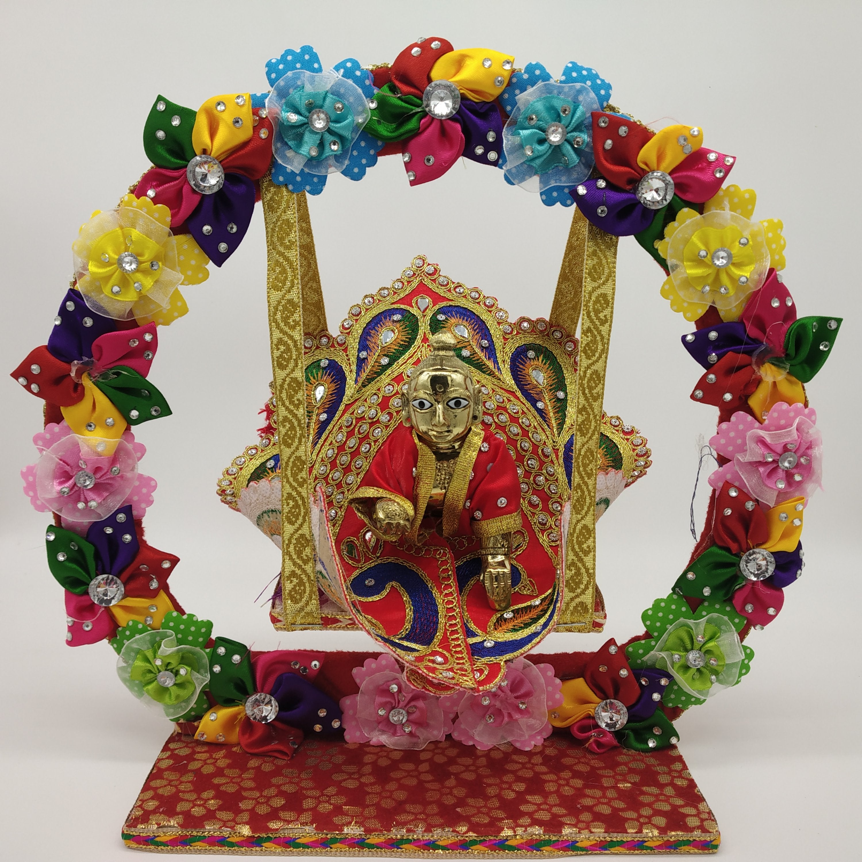 Designer Flower Decoration Wooden Jhula For Laddu Gopal