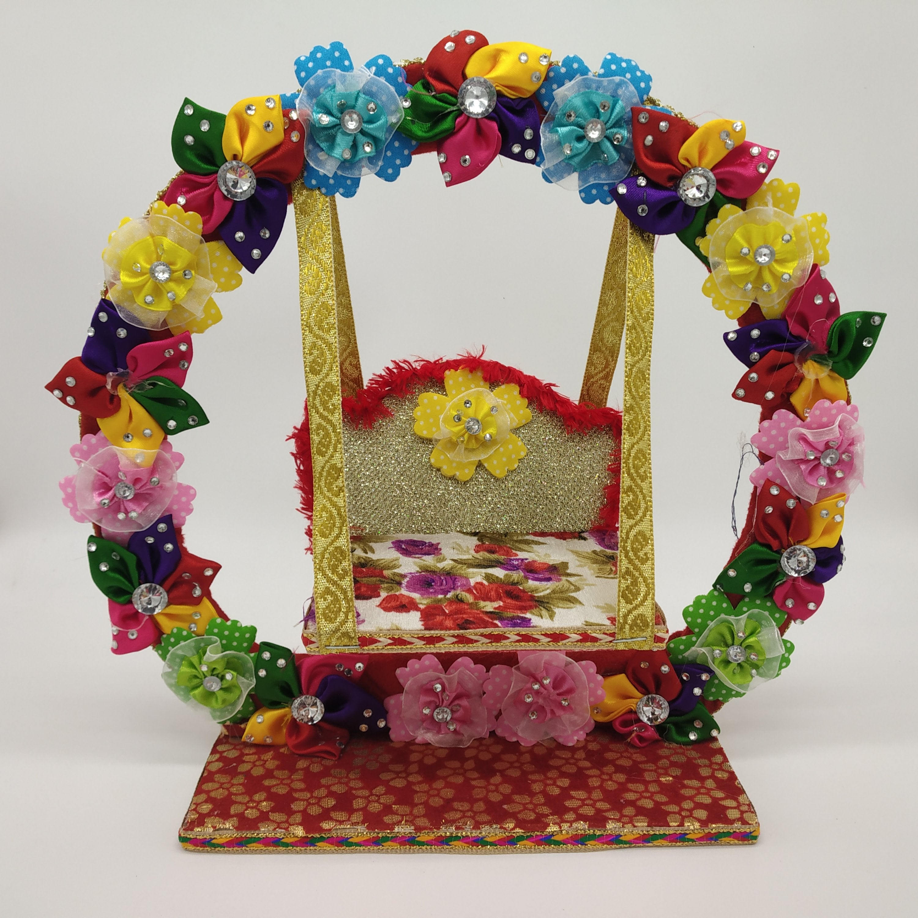 Designer Flower Decoration Wooden Jhula For Laddu Gopal