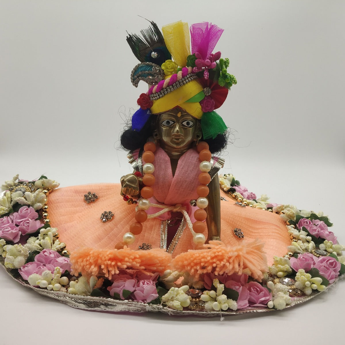 Kanha Ji Dress with Net Leaf Design