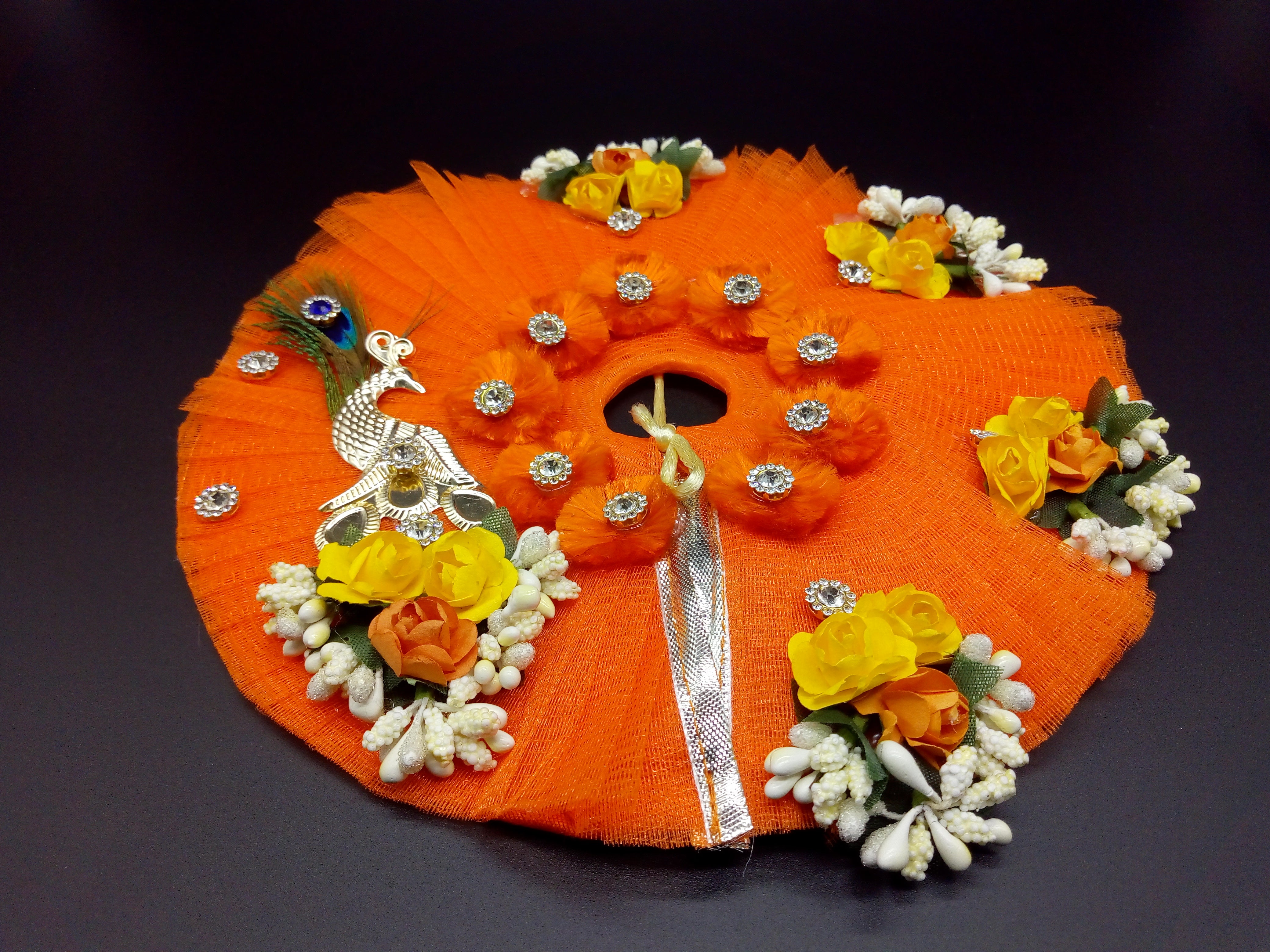 Golden Peacock Printed Beautiful & Orange Color dress for Kanha ji Only 4 Number