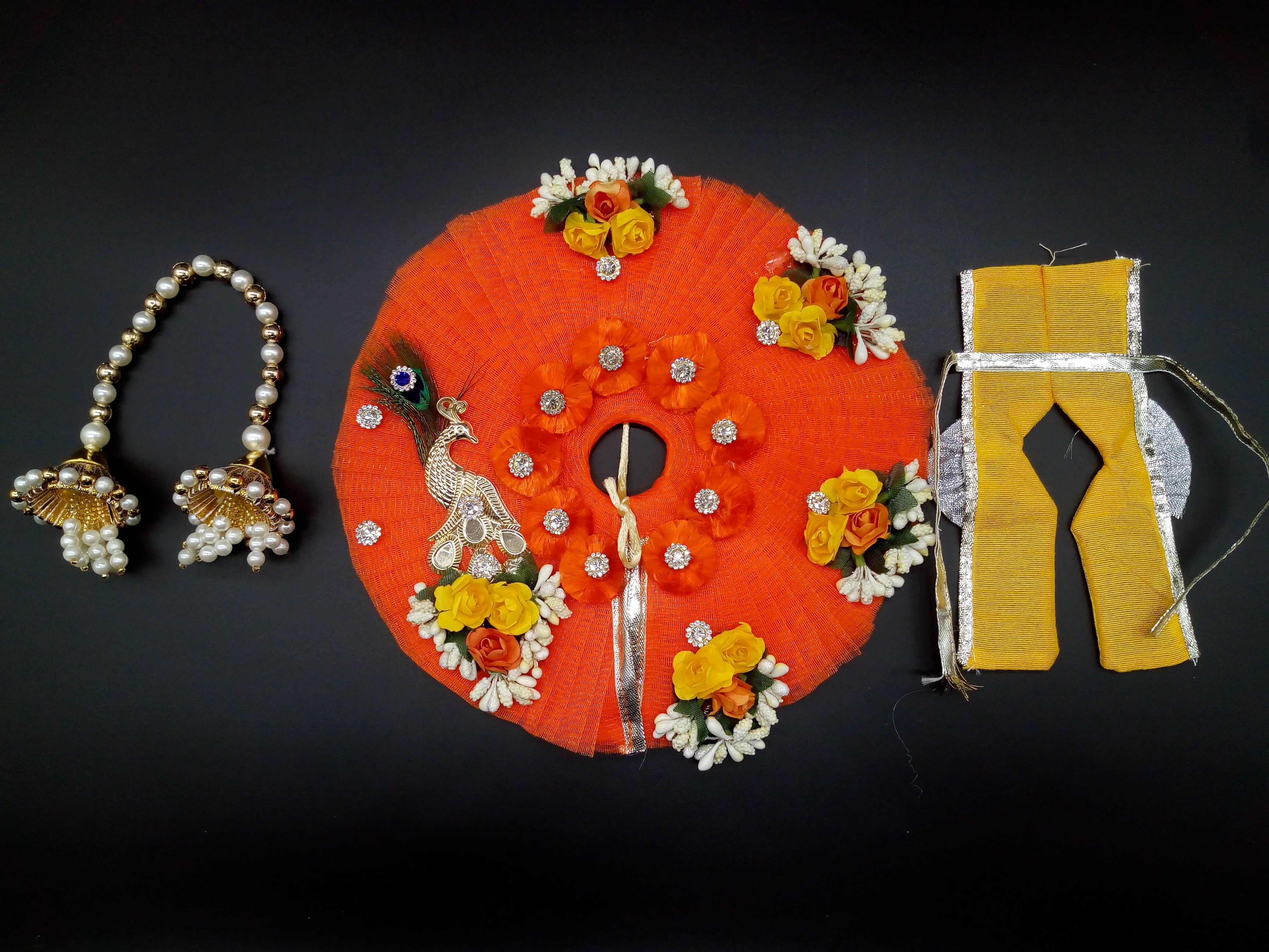 Golden Peacock Printed Beautiful & Orange Color dress for Kanha ji Only 4 Number