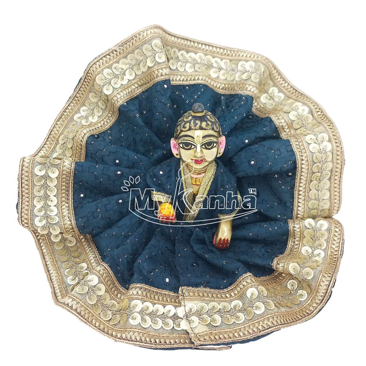 Heavy lace decorated sea green dress for Kanha Ji