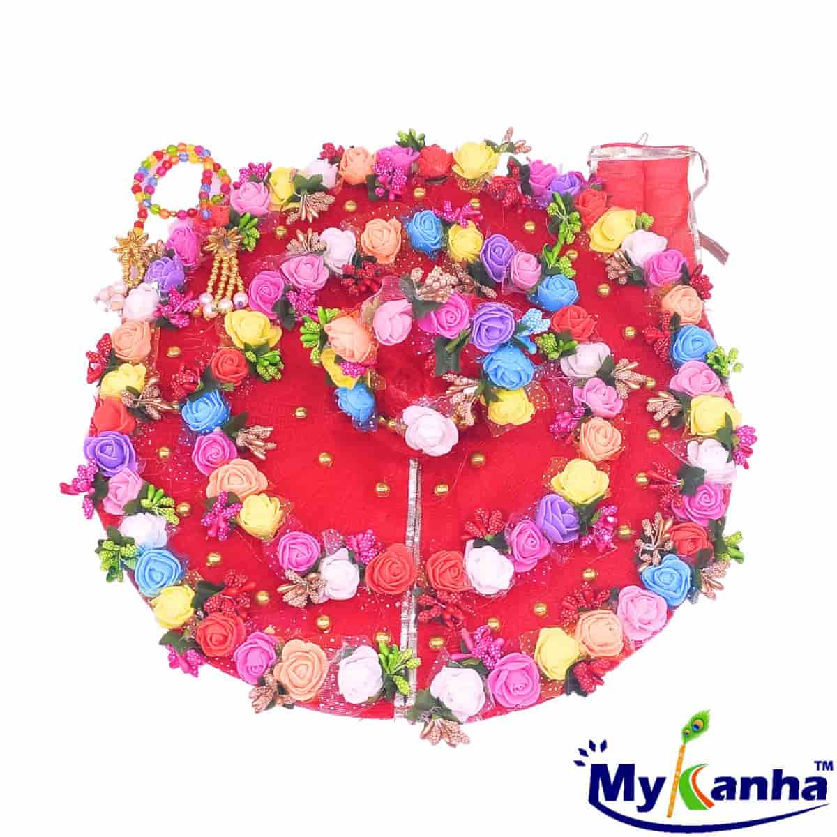 Heavy Decorated Flower Red Dress for Laddu Gopal Ji