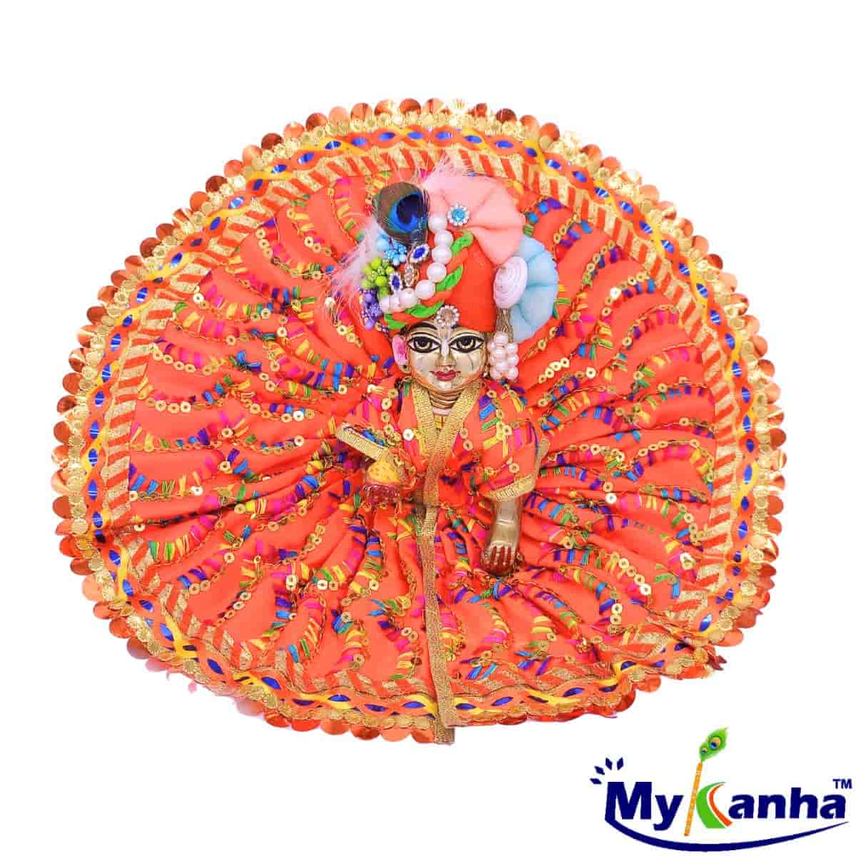 Beautiful Thread work Orange Dress for Laddu Gopal Ji