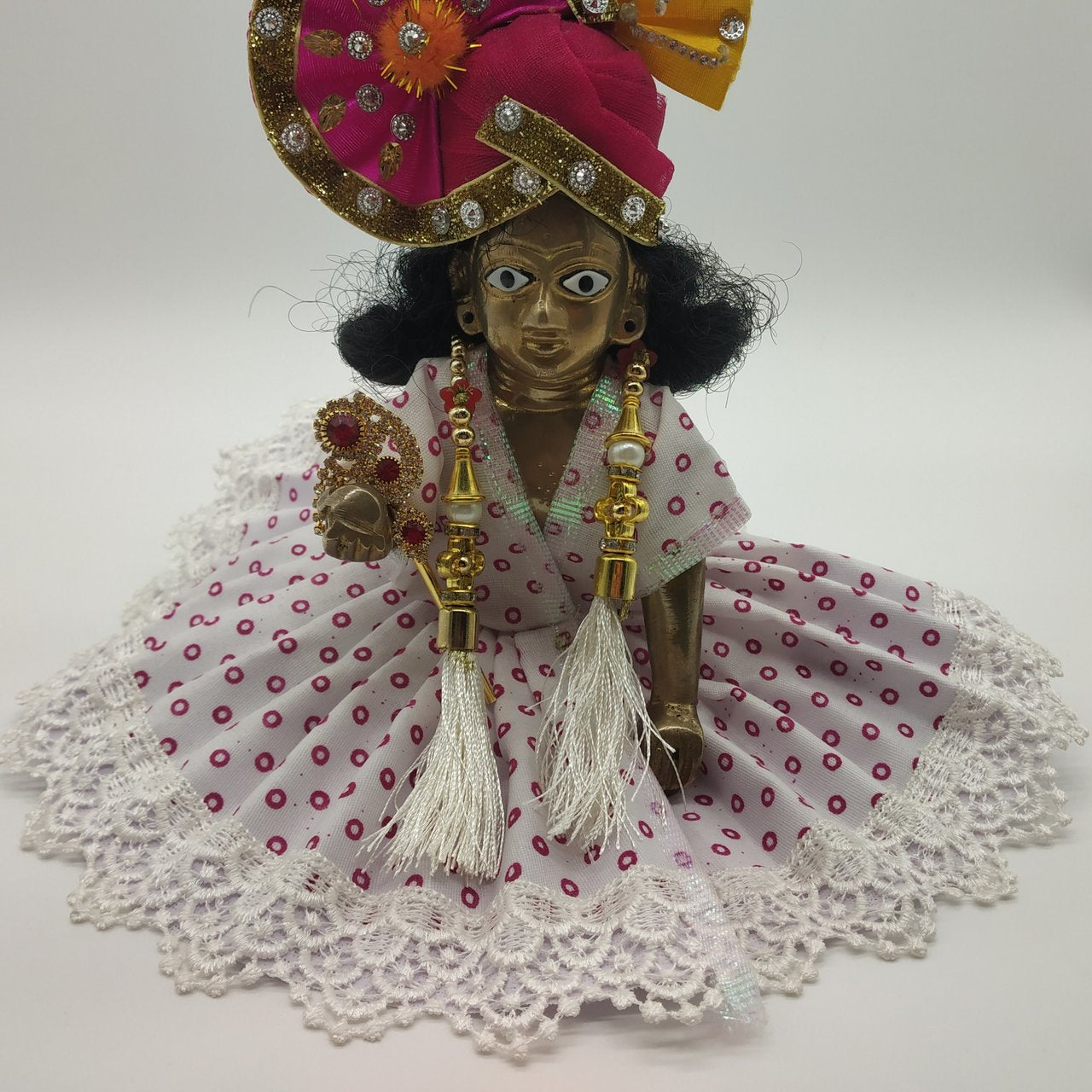 Printed cotton dress decorated with lace