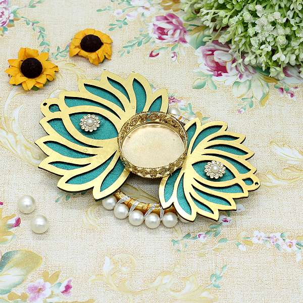 Lotus and beads Decorated T-Light candle holder for Festivals