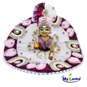 Elegant White and Maroon Pearl Studded Dress for Laddu Gopal ji