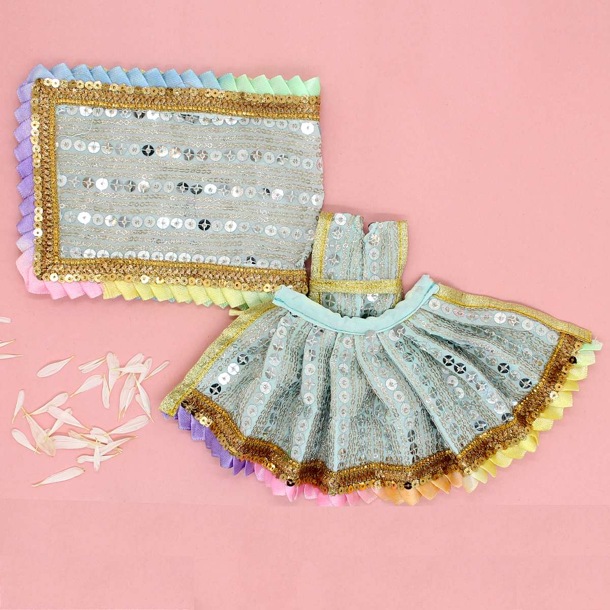 Multicolor lace decorated shining dress for Mata Rani