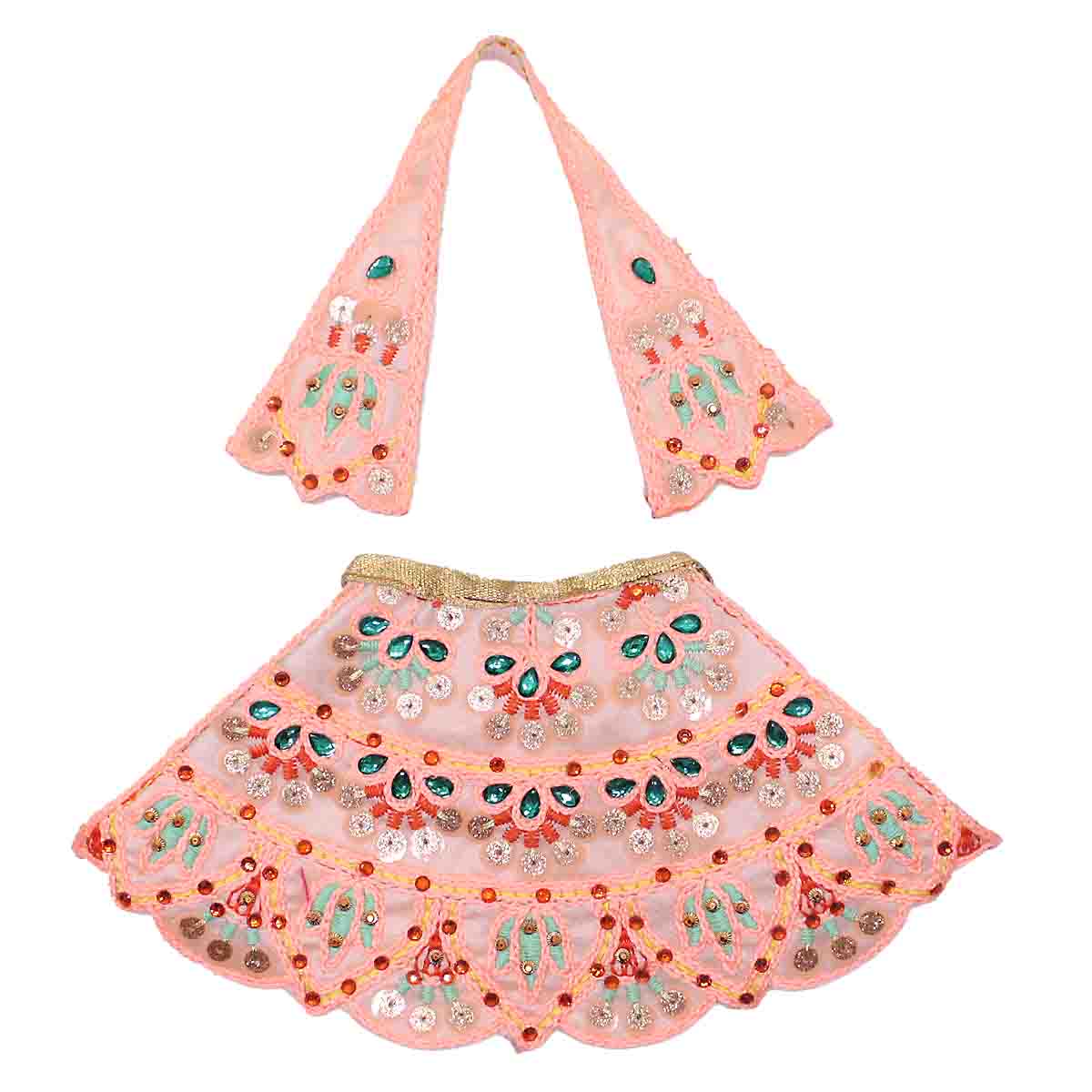 Mata Rani peach color lehenga patka dress