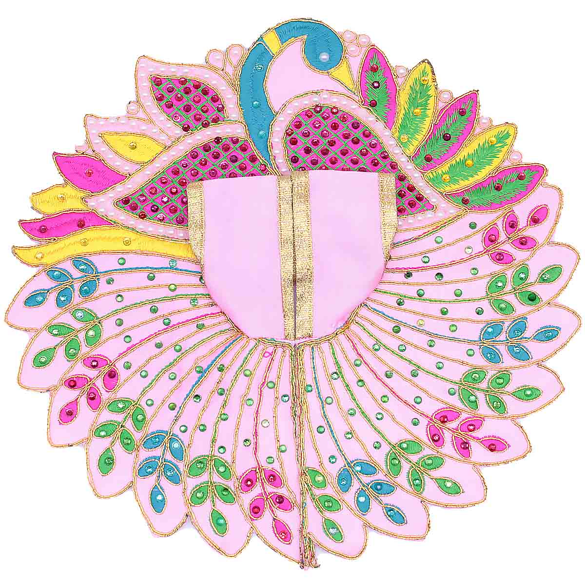 Moti Decorated Peacock Design Pink Dress For Laddu Gopal
