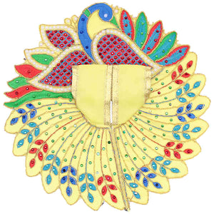 Moti Decorated Peacock Design Yellow Dress For Laddu Gopal