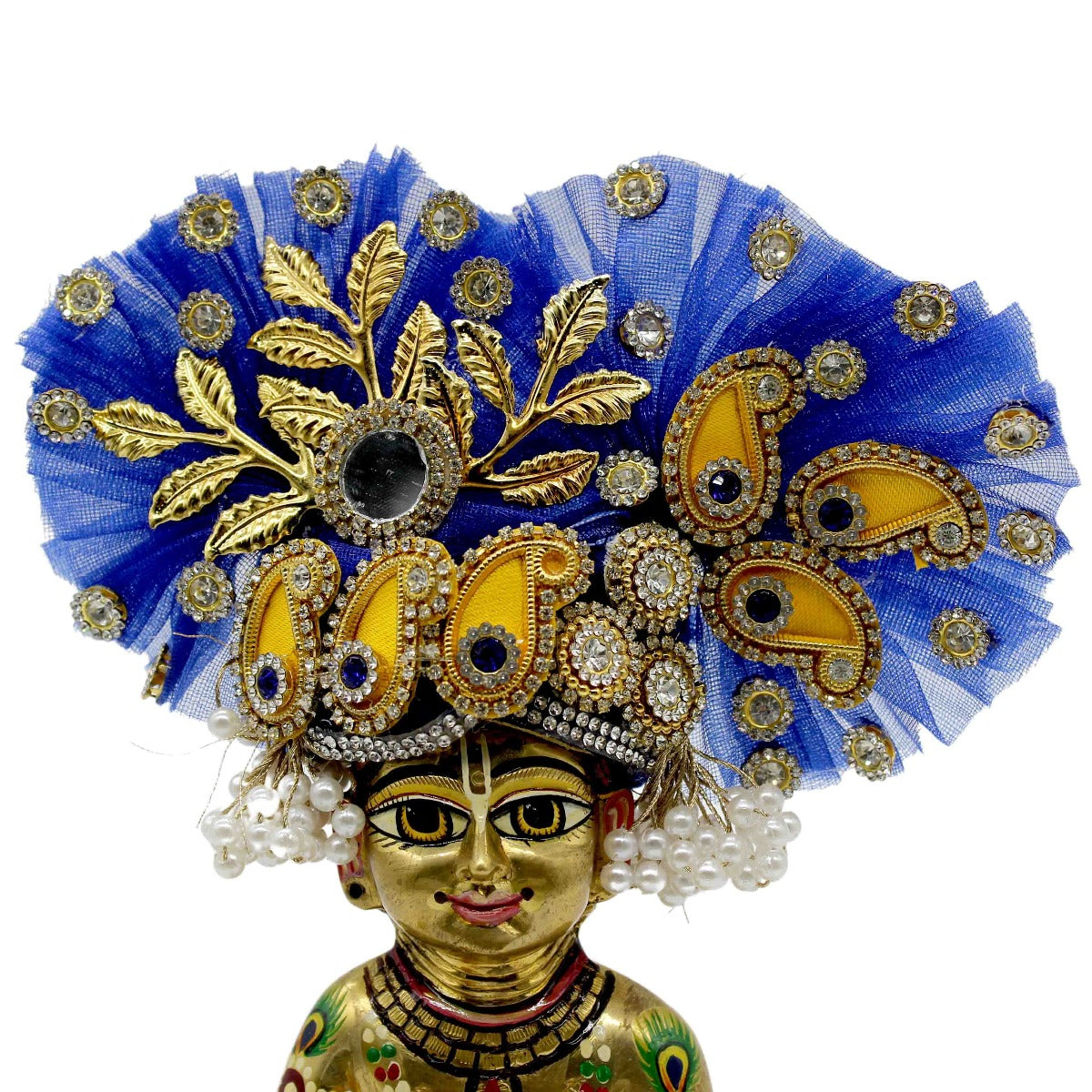 Golden Leaf Decorated Blue Mukut/Pagdi For Kanha Ji